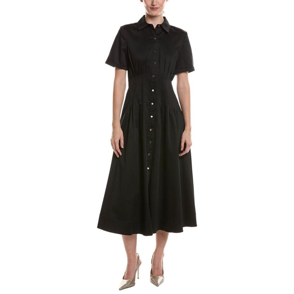 Anne Klein Womens Solid Midi Shirtdress, Black
